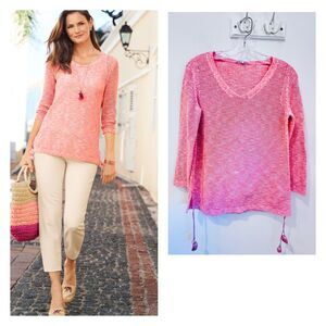 SPACE-DYE MESH SWEATER coral pink Talbots small prima cotton summer boating